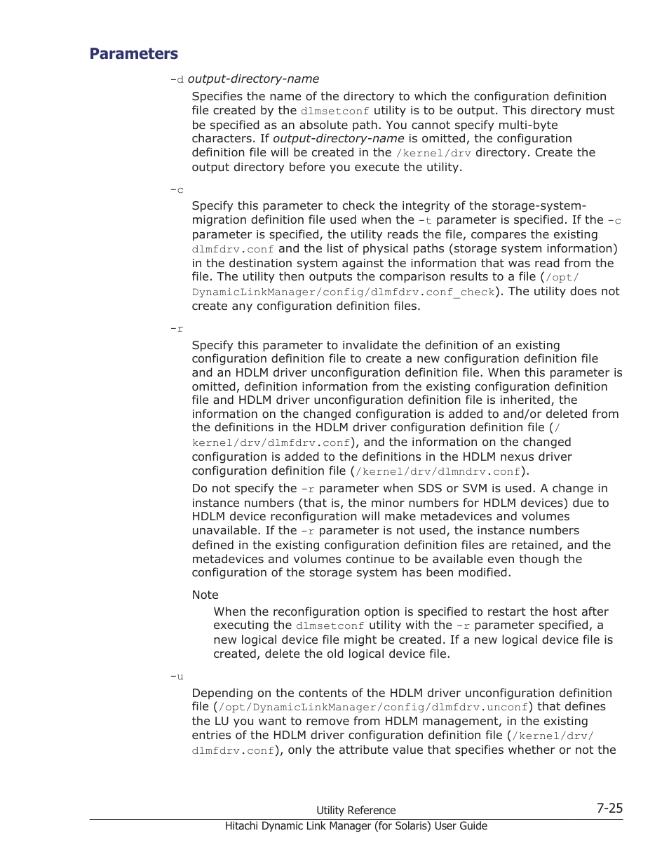 Parameters, Parameters -25, In section | HP Hitachi Dynamic Link Manager Software Licenses User Manual | Page 455 / 646