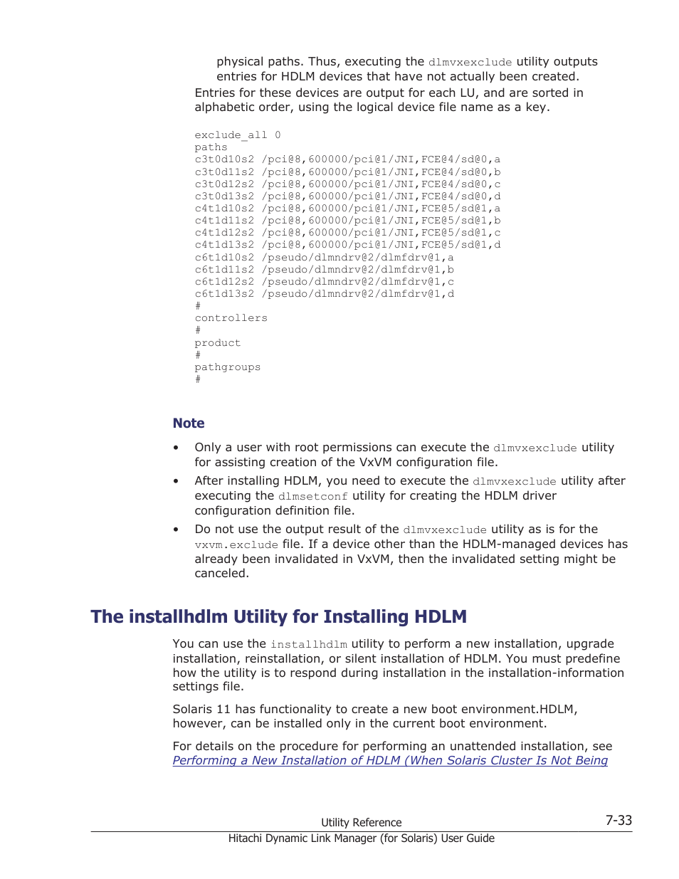 The installhdlm utility for installing hdlm, The installhdlm utility for installing hdlm -33, Utility, see | HP Hitachi Dynamic Link Manager Software Licenses User Manual | Page 463 / 646