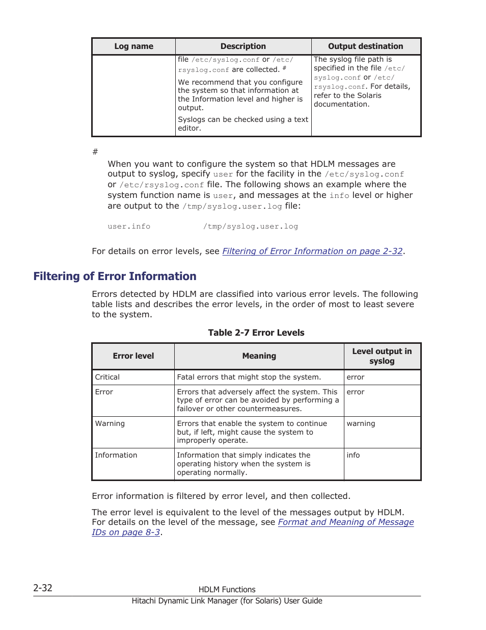 Filtering of error information, Filtering of error information -32 | HP Hitachi Dynamic Link Manager Software Licenses User Manual | Page 54 / 646