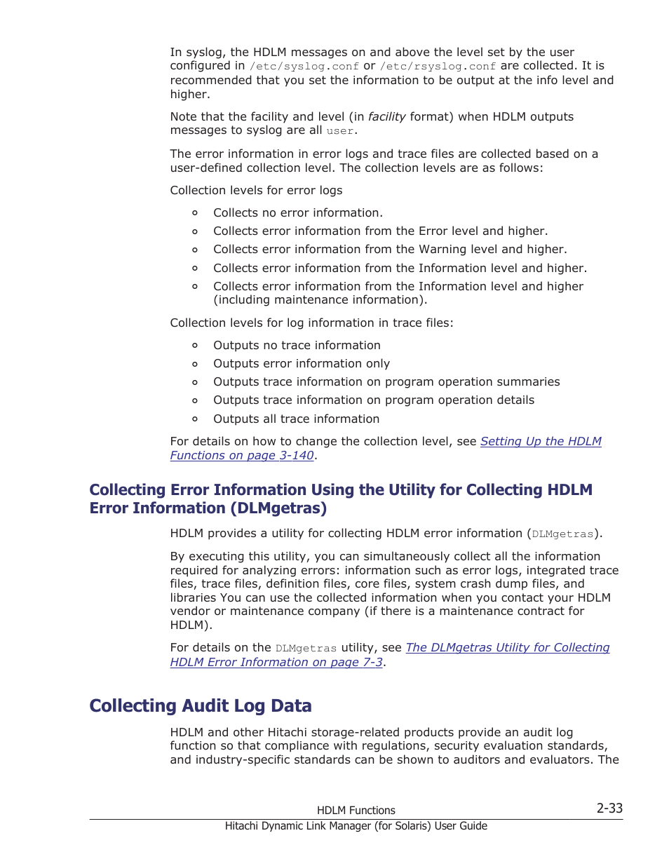 Collecting audit log data, Dlmgetras) -33, Collecting audit log data -33 | HP Hitachi Dynamic Link Manager Software Licenses User Manual | Page 55 / 646