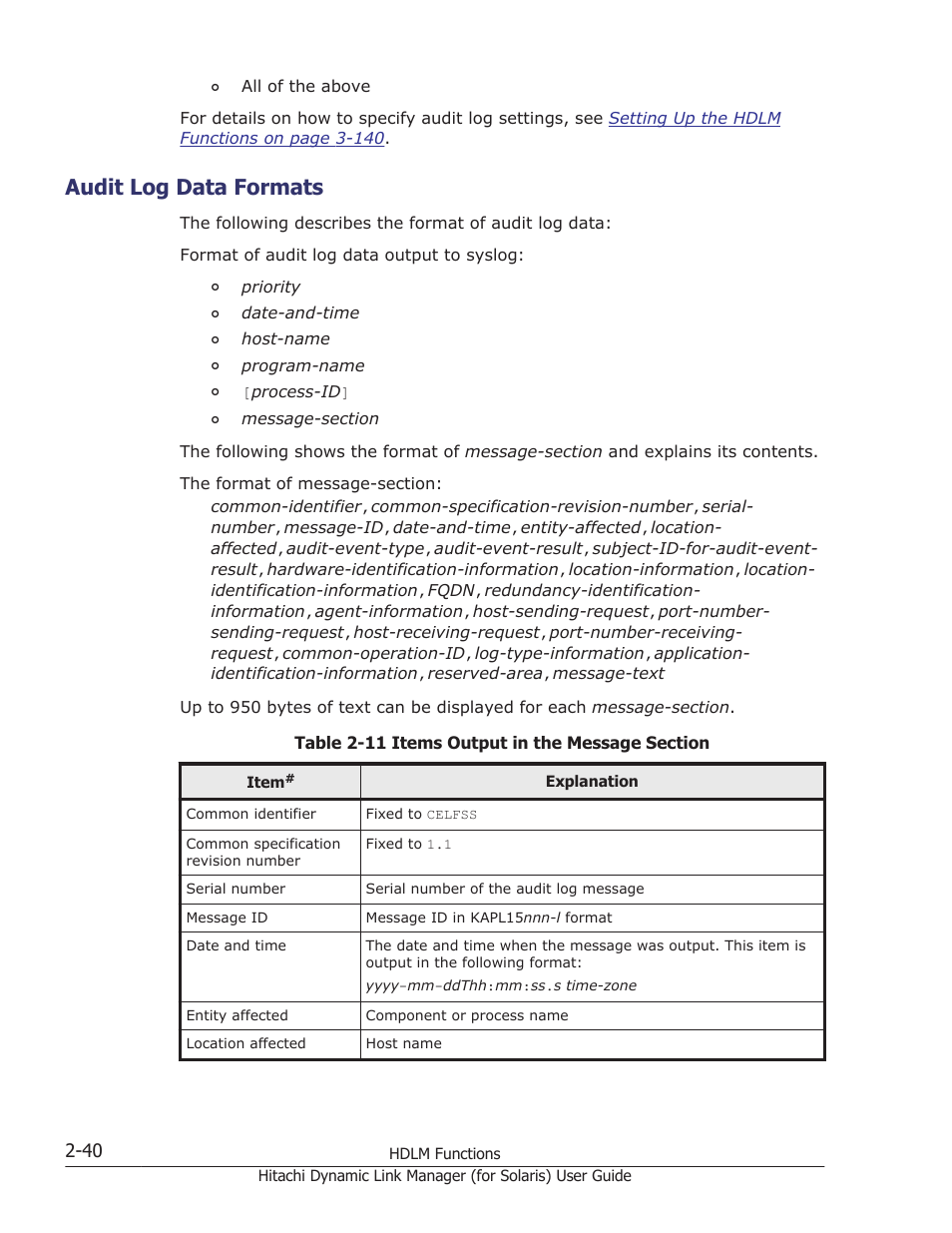 Audit log data formats, Audit log data formats -40 | HP Hitachi Dynamic Link Manager Software Licenses User Manual | Page 62 / 646