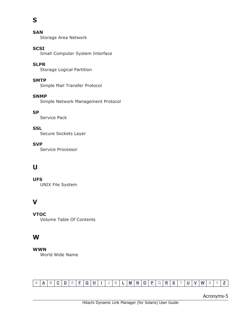U v w | HP Hitachi Dynamic Link Manager Software Licenses User Manual | Page 629 / 646