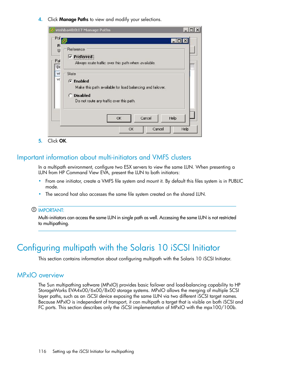 Mpxio overview | HP 3000 Enterprise Virtual Array User Manual | Page 116 / 236