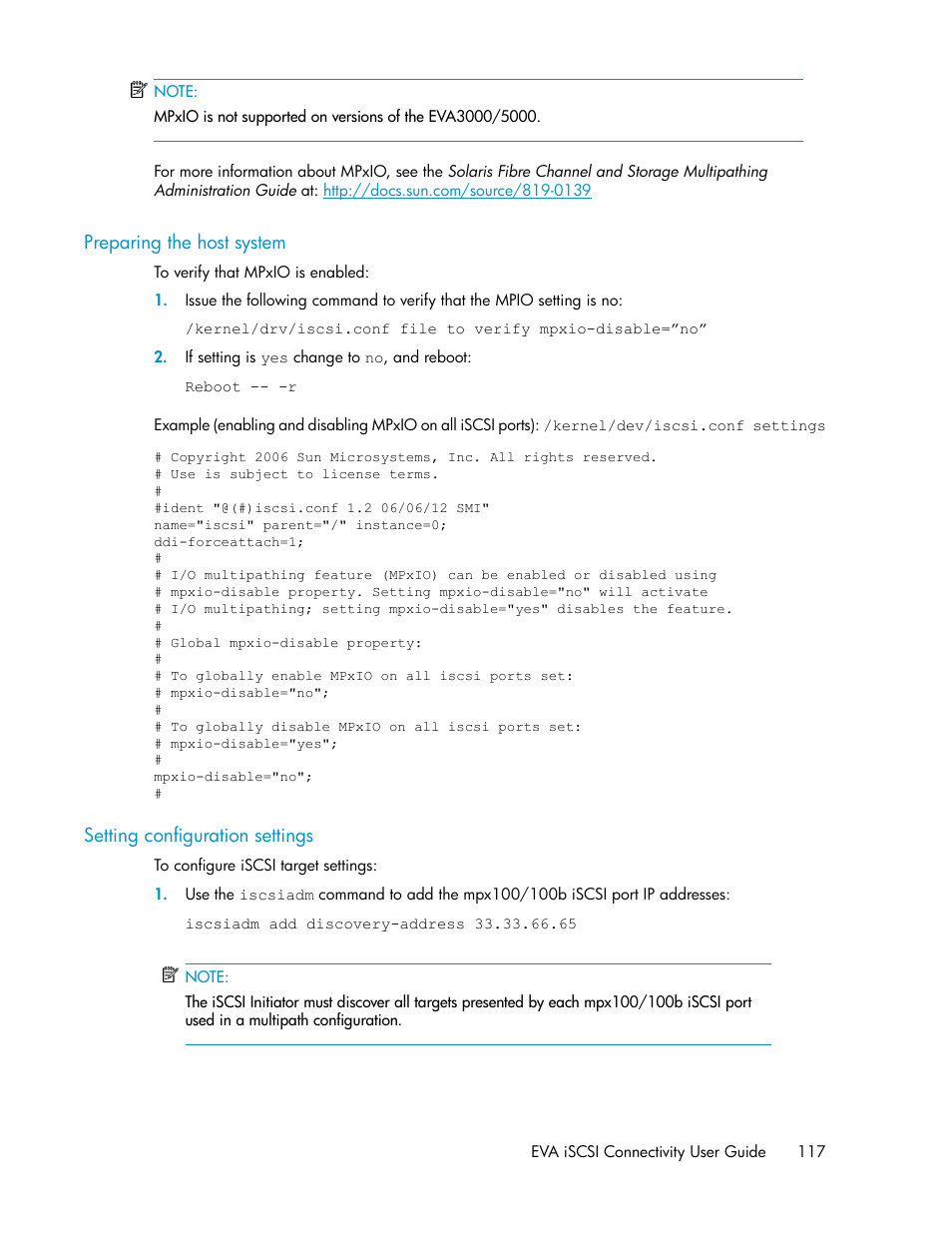 Preparing the host system, Setting configuration settings, 117 setting configuration settings | HP 3000 Enterprise Virtual Array User Manual | Page 117 / 236