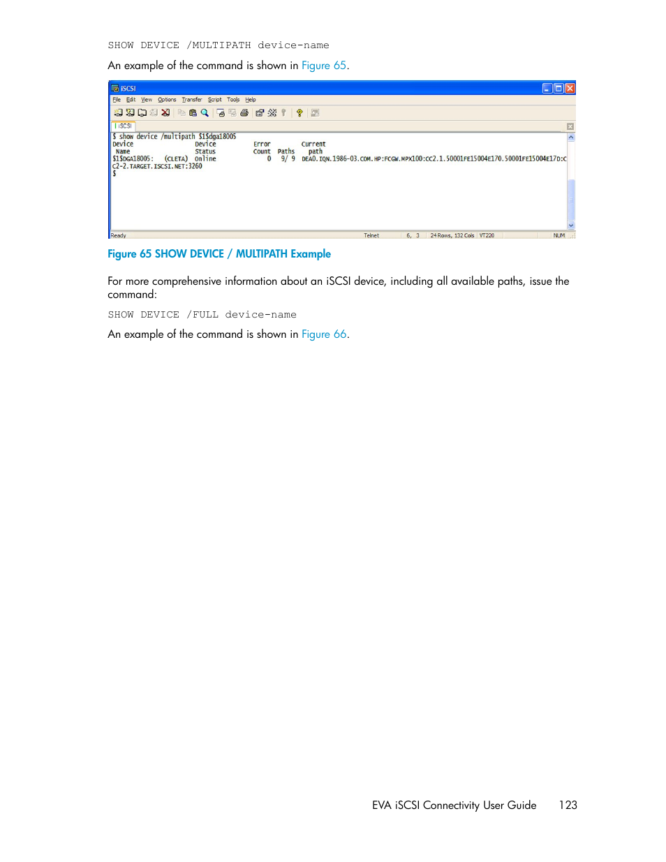 Show device / multipath example | HP 3000 Enterprise Virtual Array User Manual | Page 123 / 236