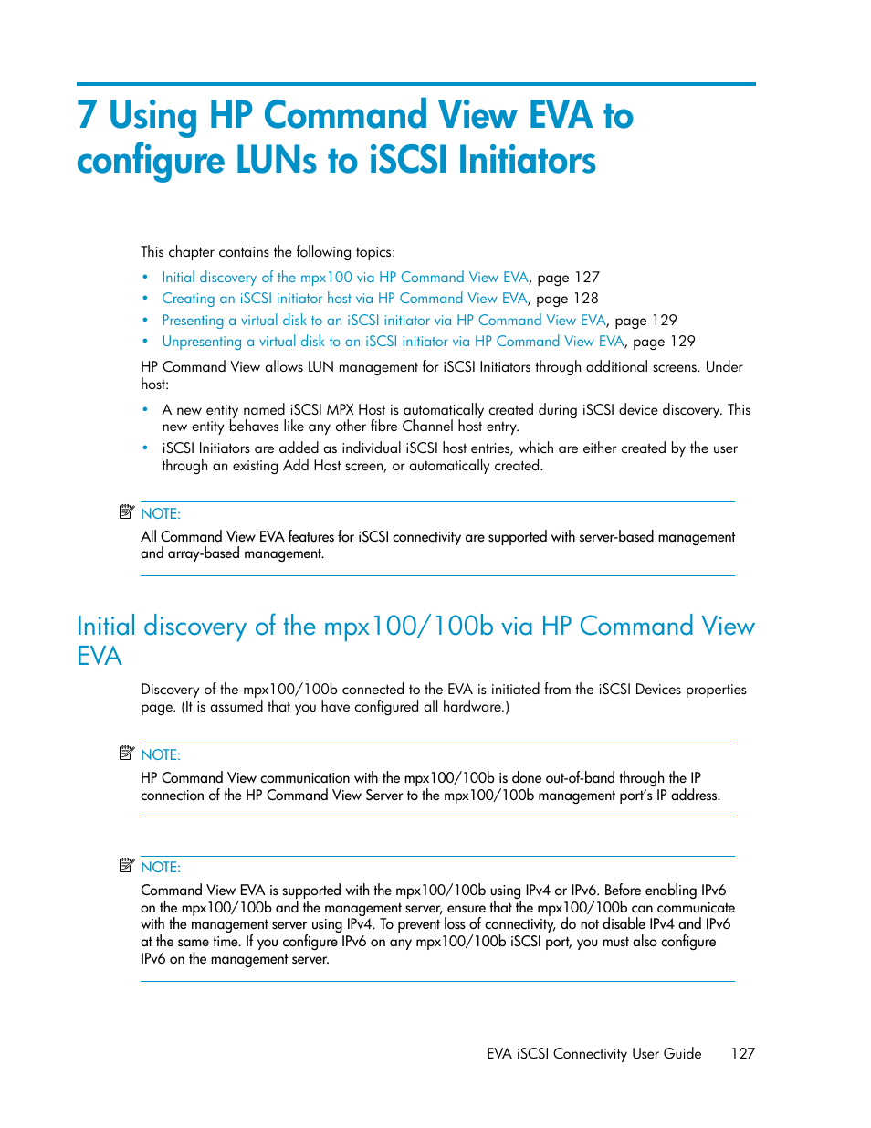 Using hp command view eva, To configure luns to iscsi initiators | HP 3000 Enterprise Virtual Array User Manual | Page 127 / 236