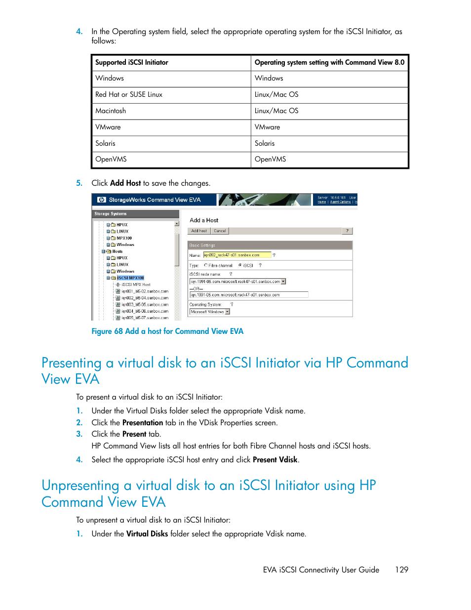 Add a host for command view eva, Figure 68 | HP 3000 Enterprise Virtual Array User Manual | Page 129 / 236