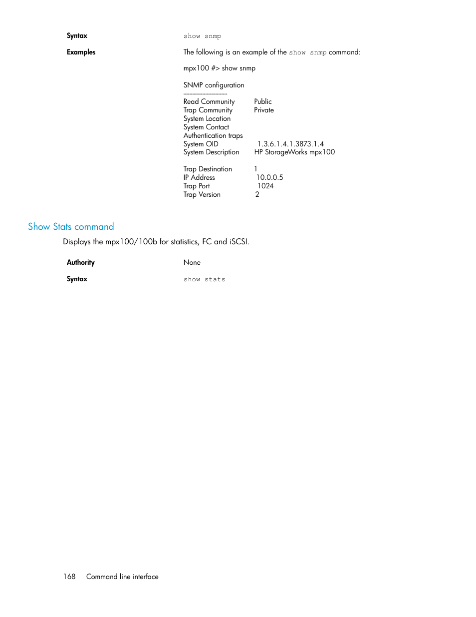 Show stats command | HP 3000 Enterprise Virtual Array User Manual | Page 168 / 236