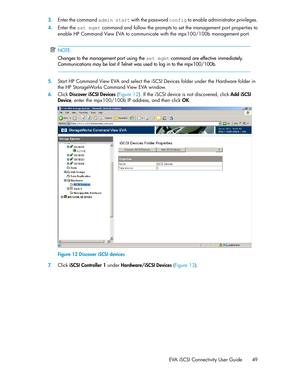 Discover iscsi devices | HP 3000 Enterprise Virtual Array User Manual | Page 49 / 236