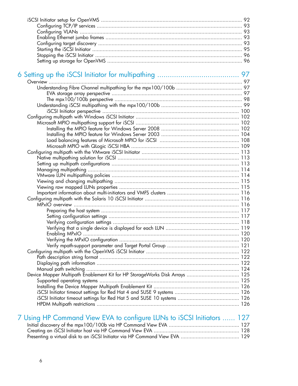 6 setting up the iscsi initiator for multipathing | HP 3000 Enterprise Virtual Array User Manual | Page 6 / 236