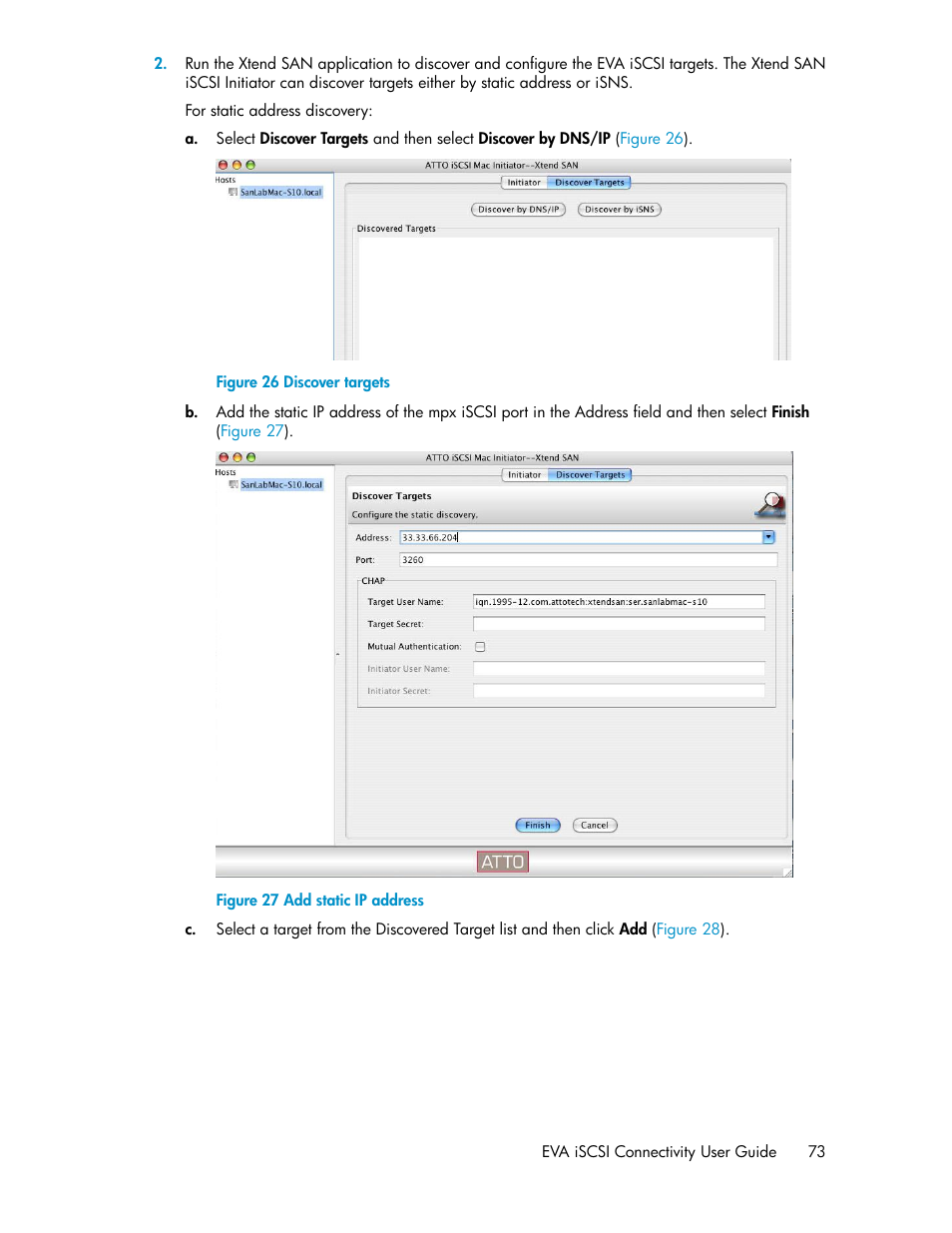 Discover targets, Add static ip address | HP 3000 Enterprise Virtual Array User Manual | Page 73 / 236