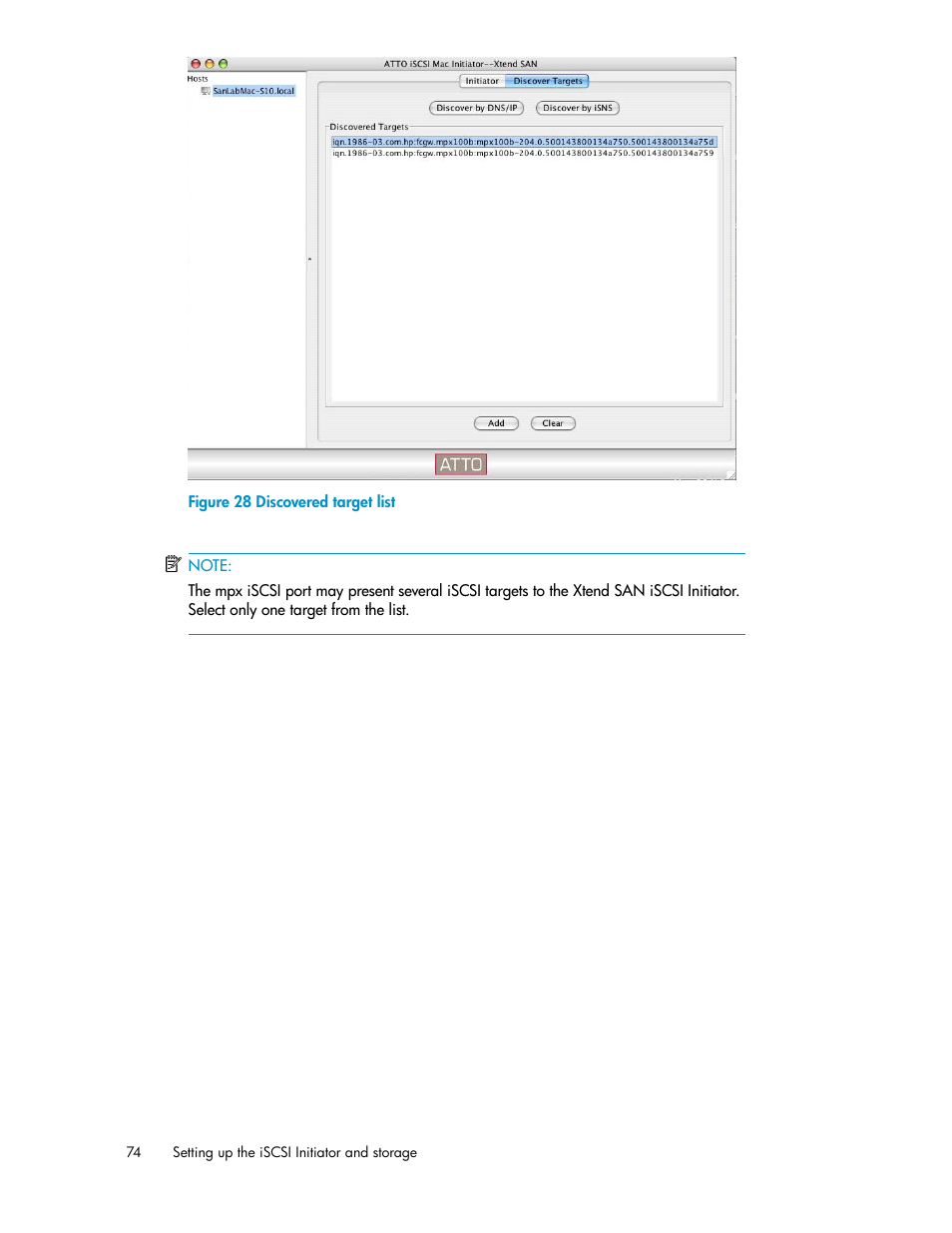 Discovered target list, Figure 28 | HP 3000 Enterprise Virtual Array User Manual | Page 74 / 236