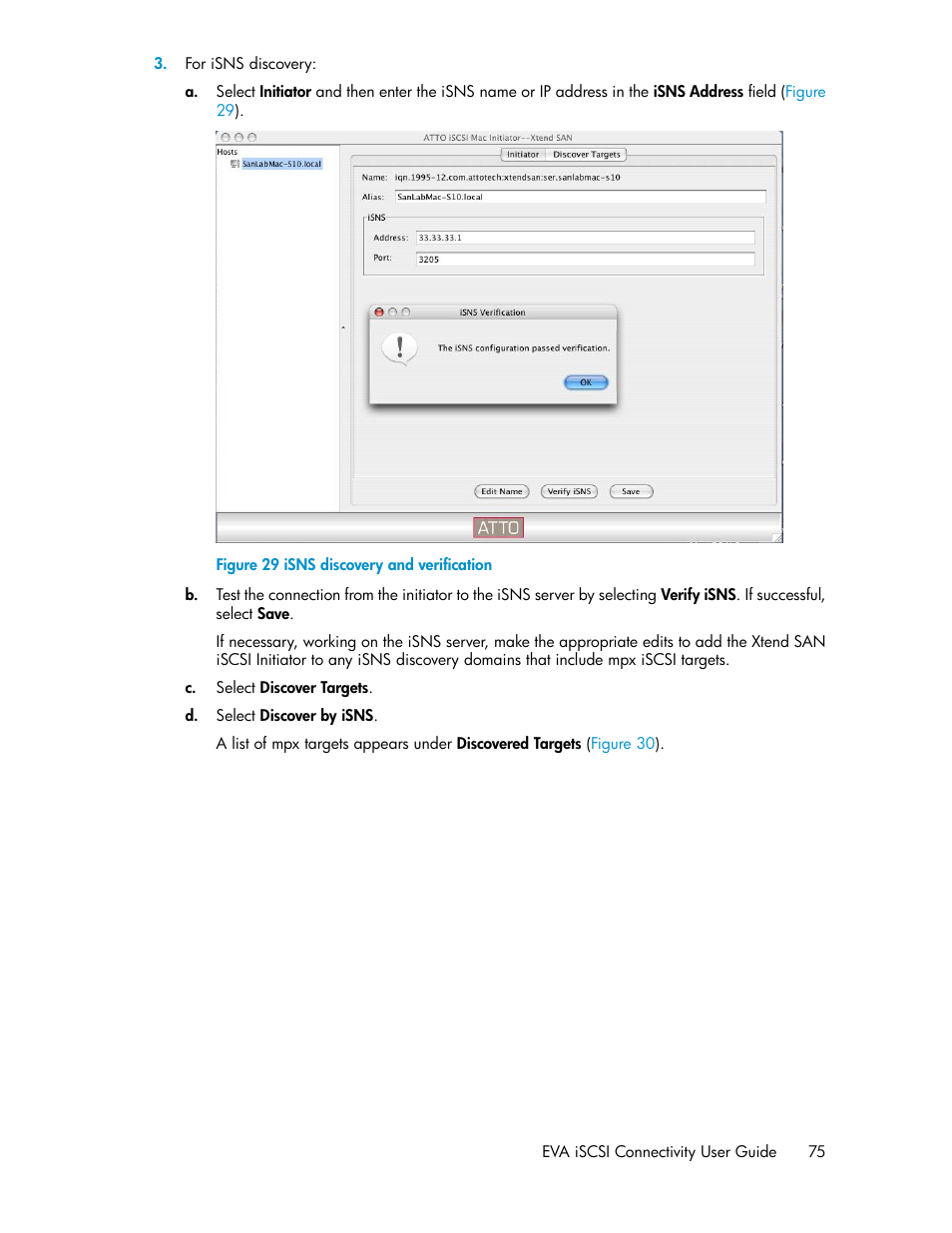 Isns discovery and verification | HP 3000 Enterprise Virtual Array User Manual | Page 75 / 236