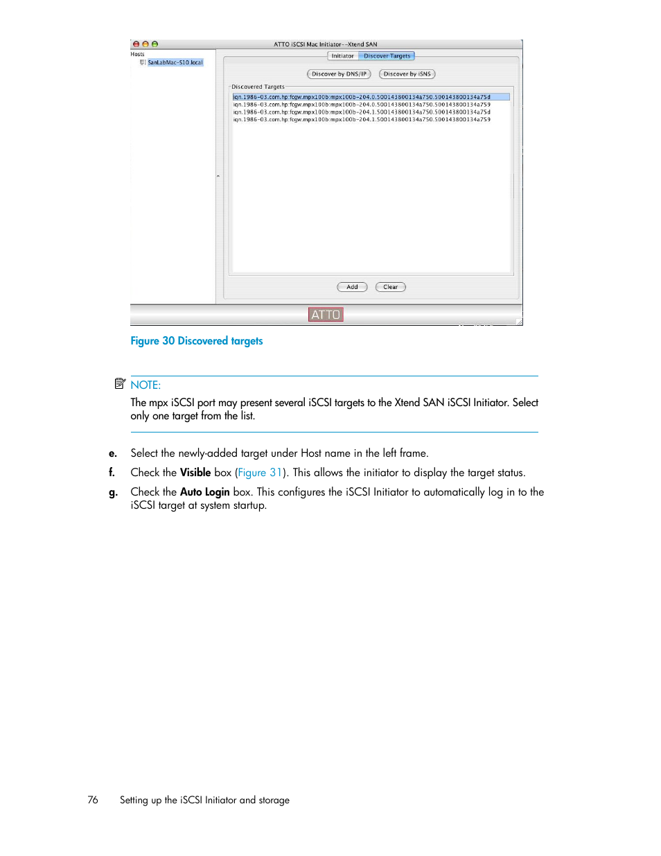 Discovered targets, Figure 30 | HP 3000 Enterprise Virtual Array User Manual | Page 76 / 236