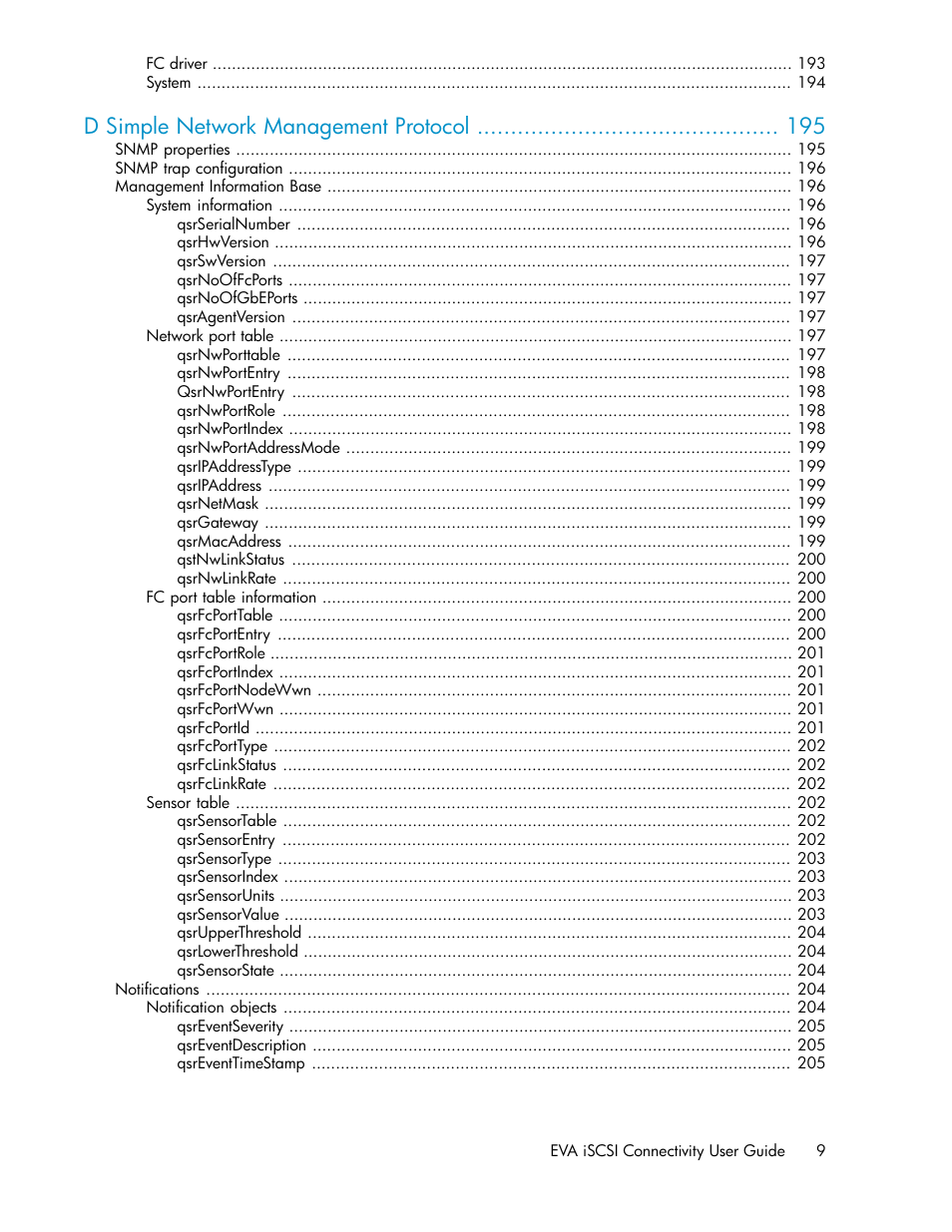 D simple network management protocol | HP 3000 Enterprise Virtual Array User Manual | Page 9 / 236