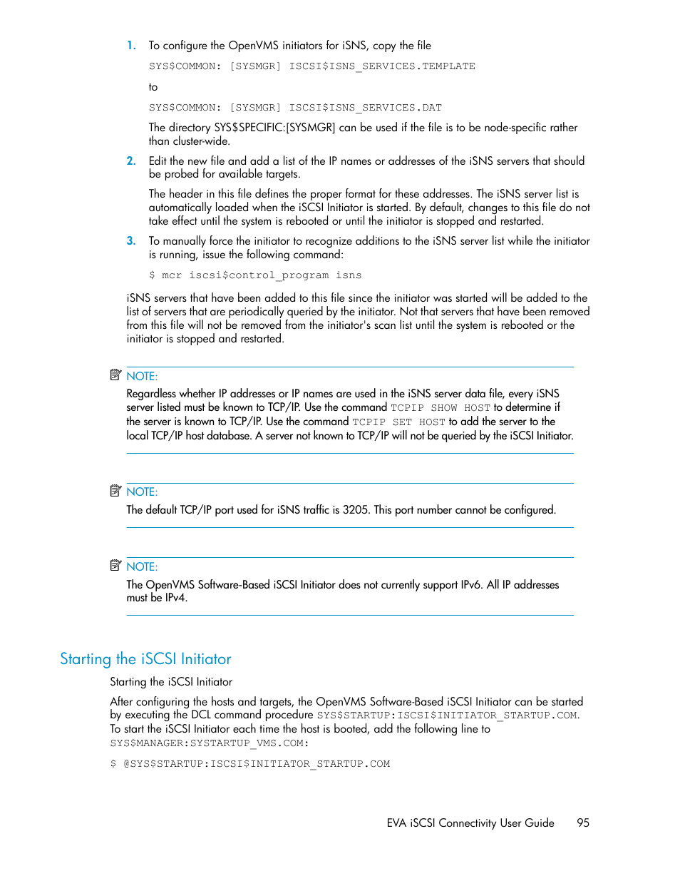 Starting the iscsi initiator | HP 3000 Enterprise Virtual Array User Manual | Page 95 / 236