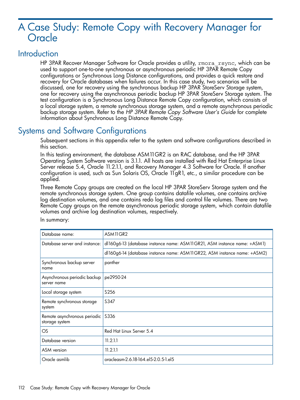 Introduction, Systems and software configurations, Introduction systems and software configurations | HP 3PAR Application Software Suite for Oracle Licenses User Manual | Page 112 / 199