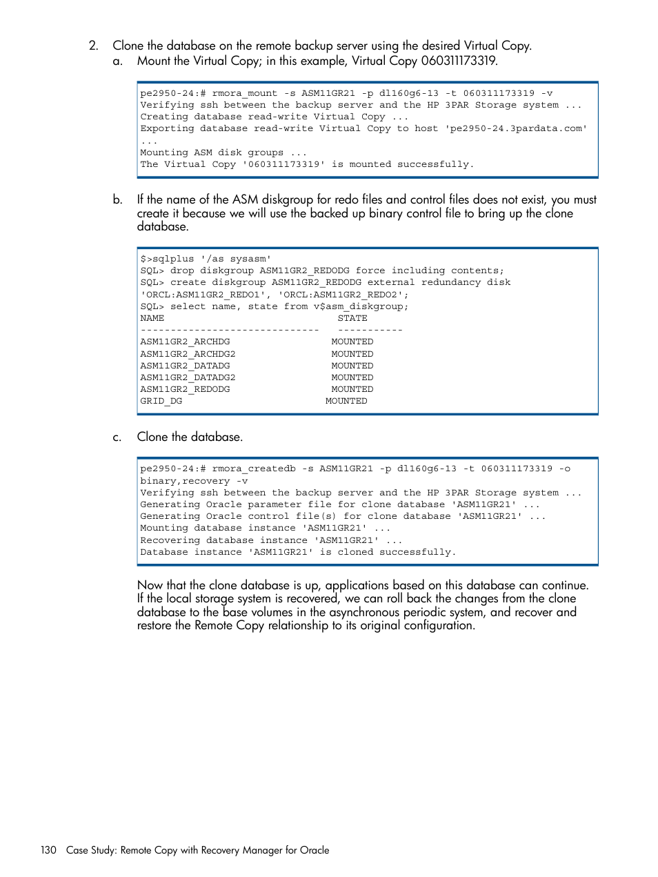 HP 3PAR Application Software Suite for Oracle Licenses User Manual | Page 130 / 199