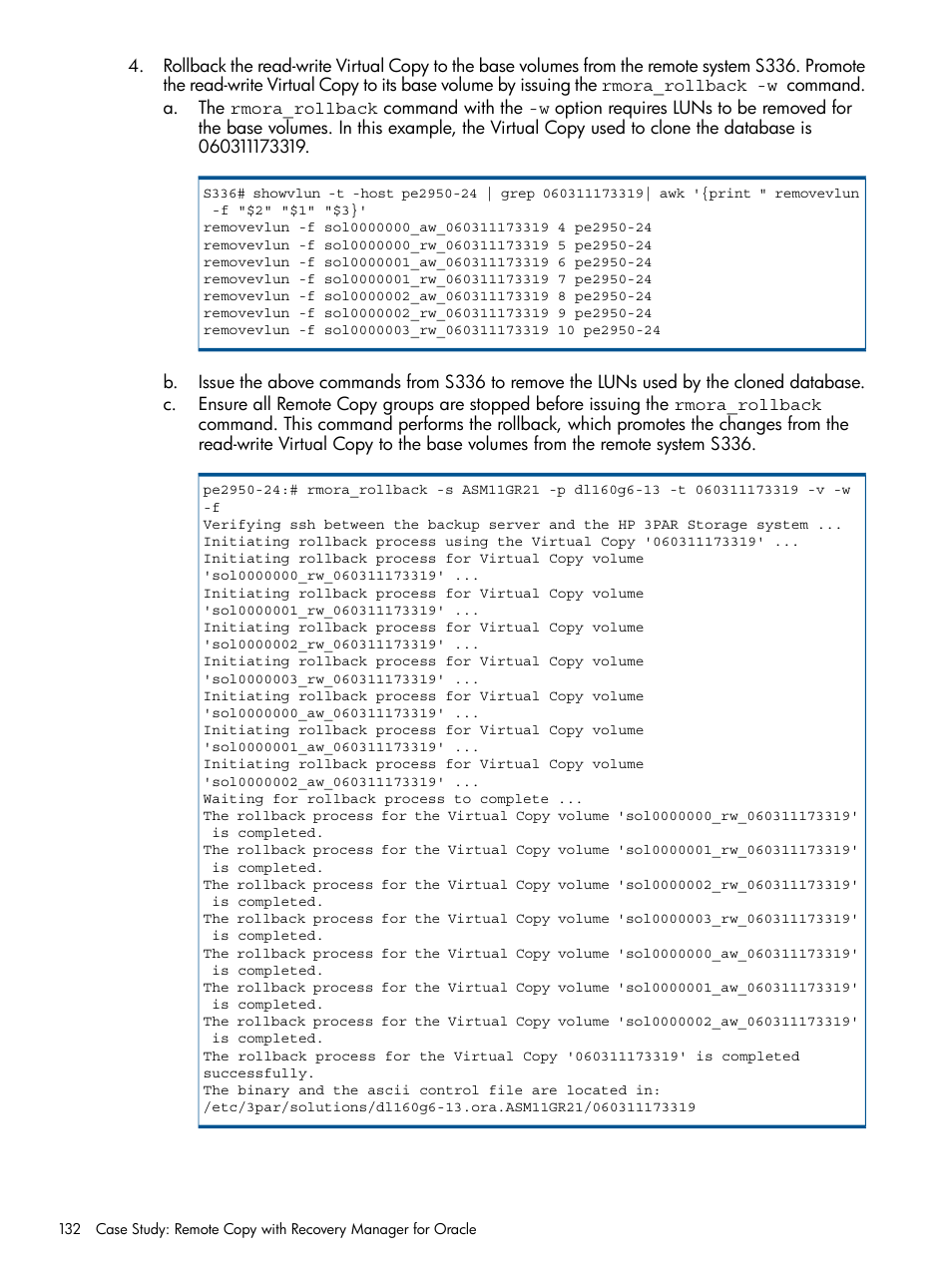 HP 3PAR Application Software Suite for Oracle Licenses User Manual | Page 132 / 199