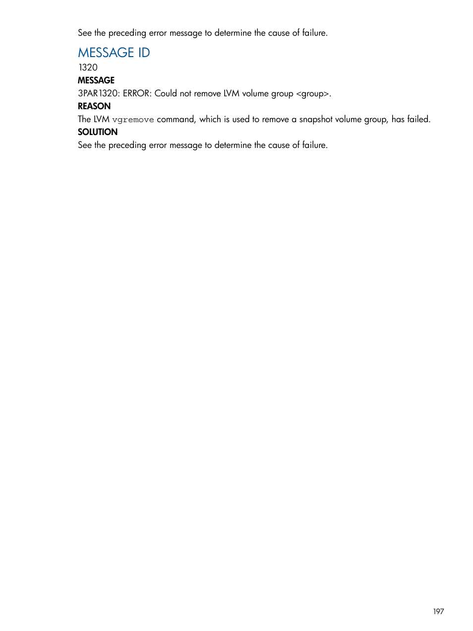 Message id | HP 3PAR Application Software Suite for Oracle Licenses User Manual | Page 197 / 199