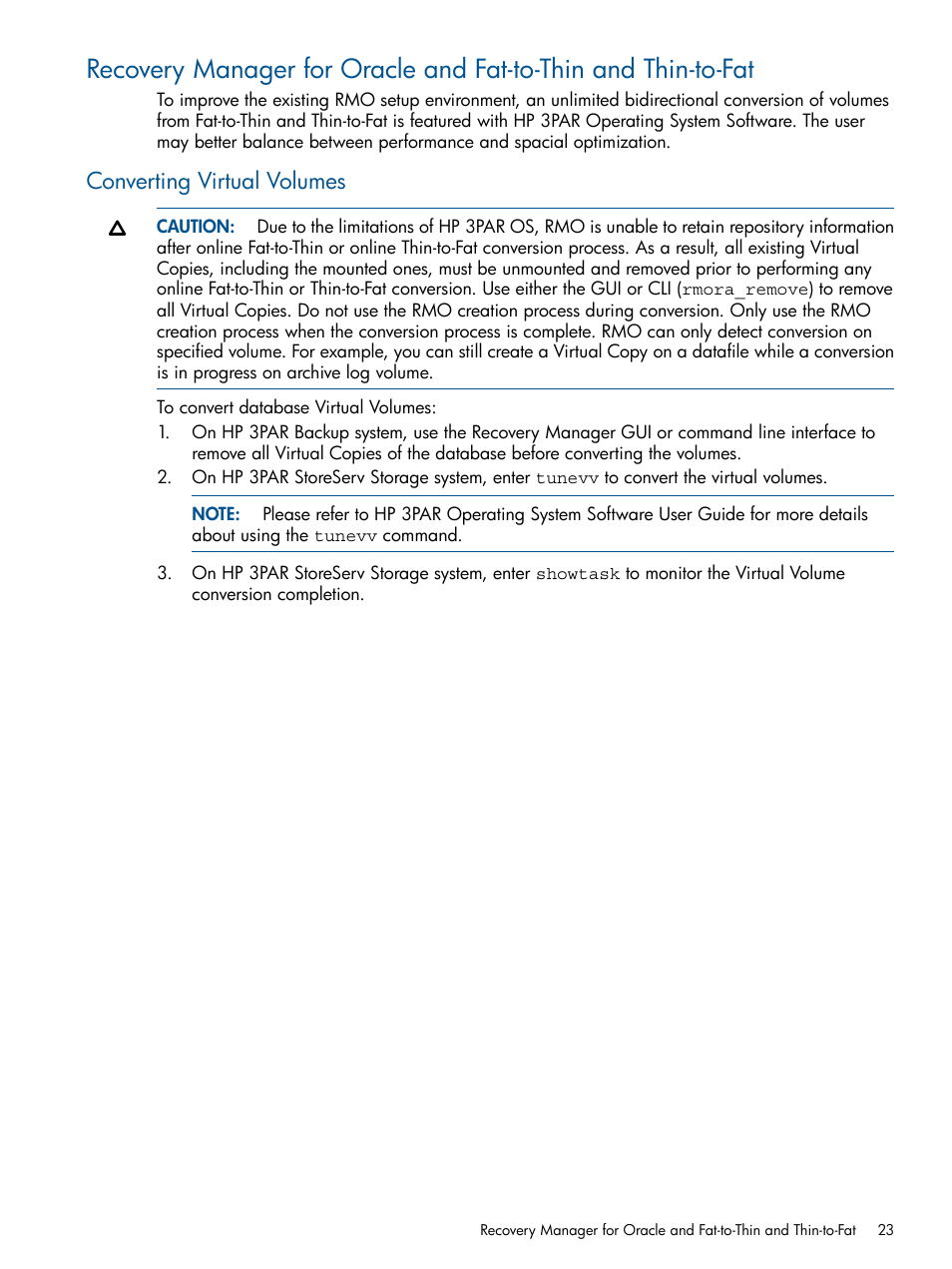 Converting virtual volumes | HP 3PAR Application Software Suite for Oracle Licenses User Manual | Page 23 / 199