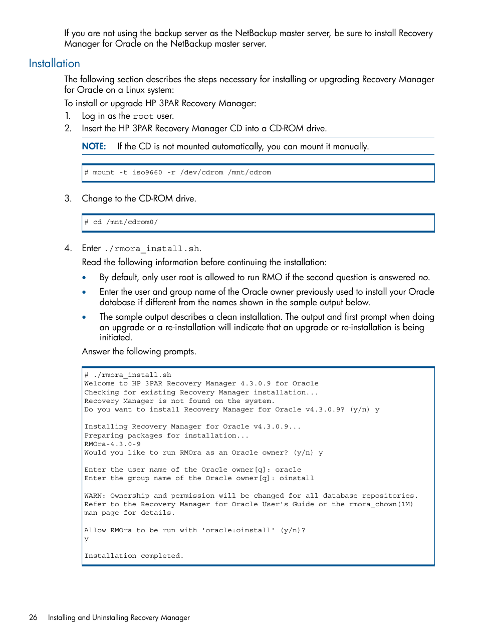 Installation | HP 3PAR Application Software Suite for Oracle Licenses User Manual | Page 26 / 199