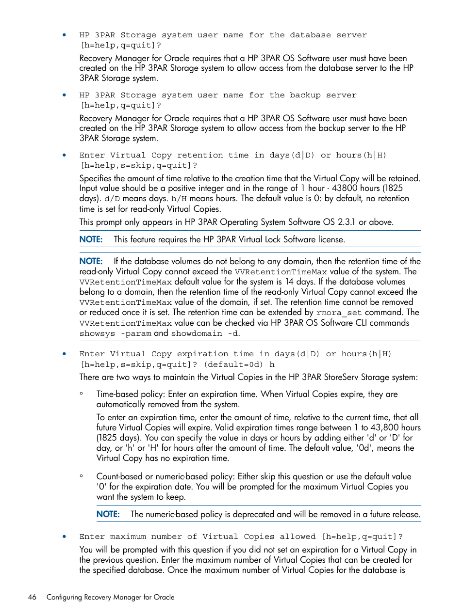 HP 3PAR Application Software Suite for Oracle Licenses User Manual | Page 46 / 199
