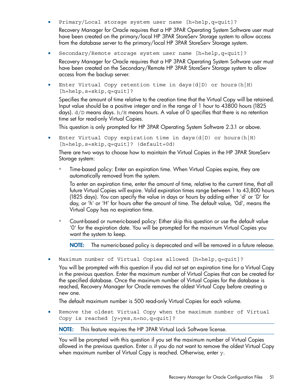 HP 3PAR Application Software Suite for Oracle Licenses User Manual | Page 51 / 199
