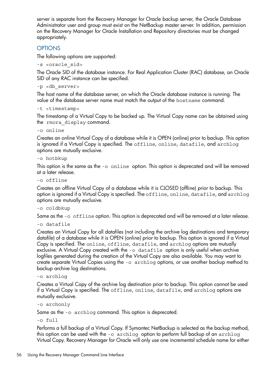 HP 3PAR Application Software Suite for Oracle Licenses User Manual | Page 56 / 199