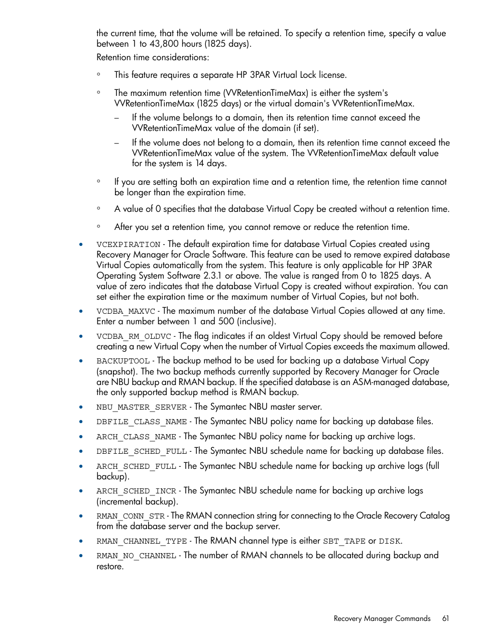 HP 3PAR Application Software Suite for Oracle Licenses User Manual | Page 61 / 199