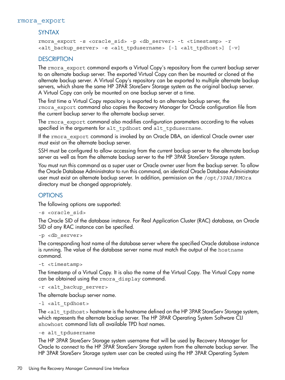 Rmora_export | HP 3PAR Application Software Suite for Oracle Licenses User Manual | Page 70 / 199