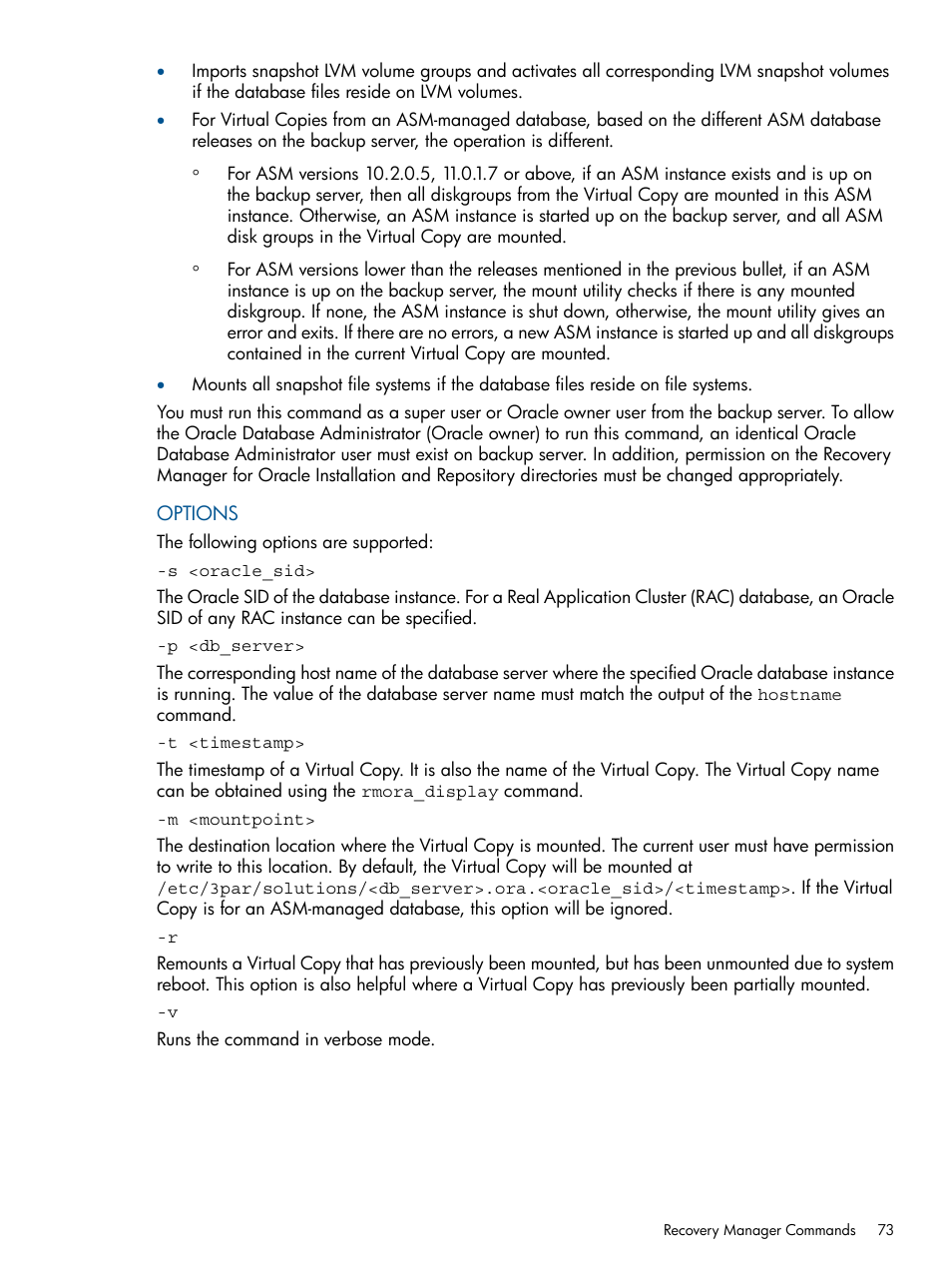 HP 3PAR Application Software Suite for Oracle Licenses User Manual | Page 73 / 199
