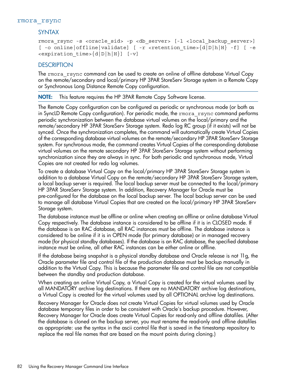 Rmora_rsync | HP 3PAR Application Software Suite for Oracle Licenses User Manual | Page 82 / 199