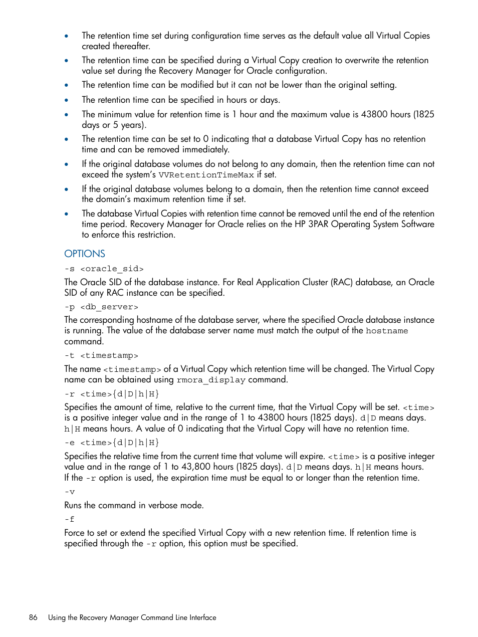 HP 3PAR Application Software Suite for Oracle Licenses User Manual | Page 86 / 199