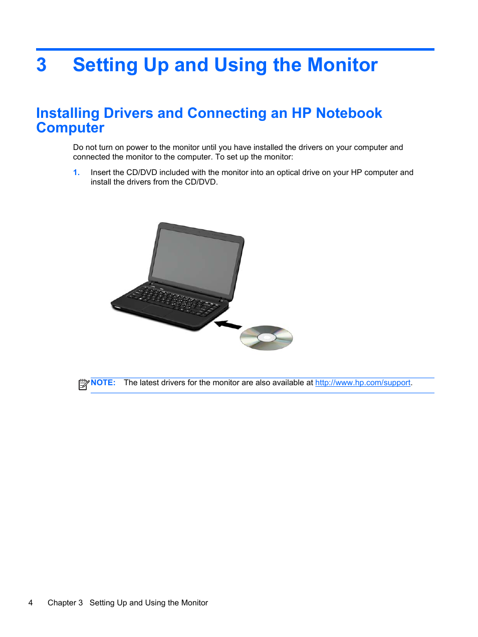 Setting up and using the monitor, 3 setting up and using the monitor, 3setting up and using the monitor | HP U160 15.6-inch LED Backlit Monitor User Manual | Page 10 / 23
