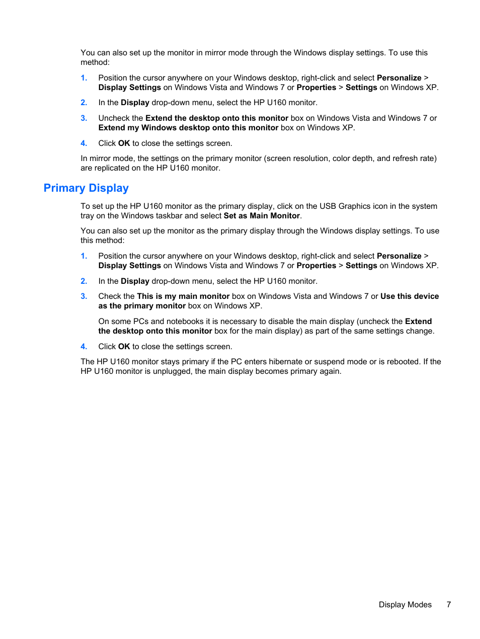 Primary display | HP U160 15.6-inch LED Backlit Monitor User Manual | Page 13 / 23