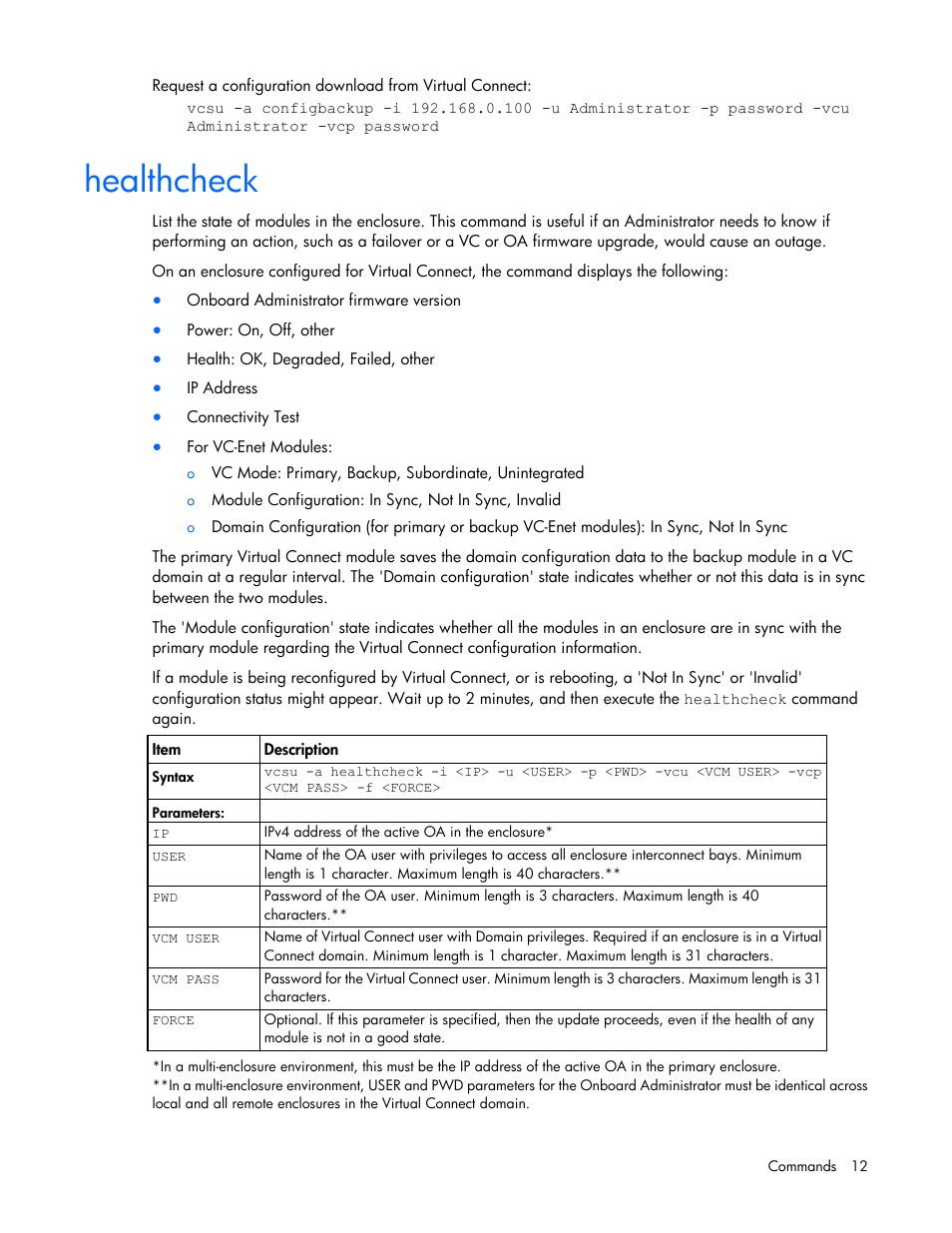 Healthcheck | HP Virtual Connect 8Gb 24-port Fibre Channel Module for c-Class BladeSystem User Manual | Page 12 / 29