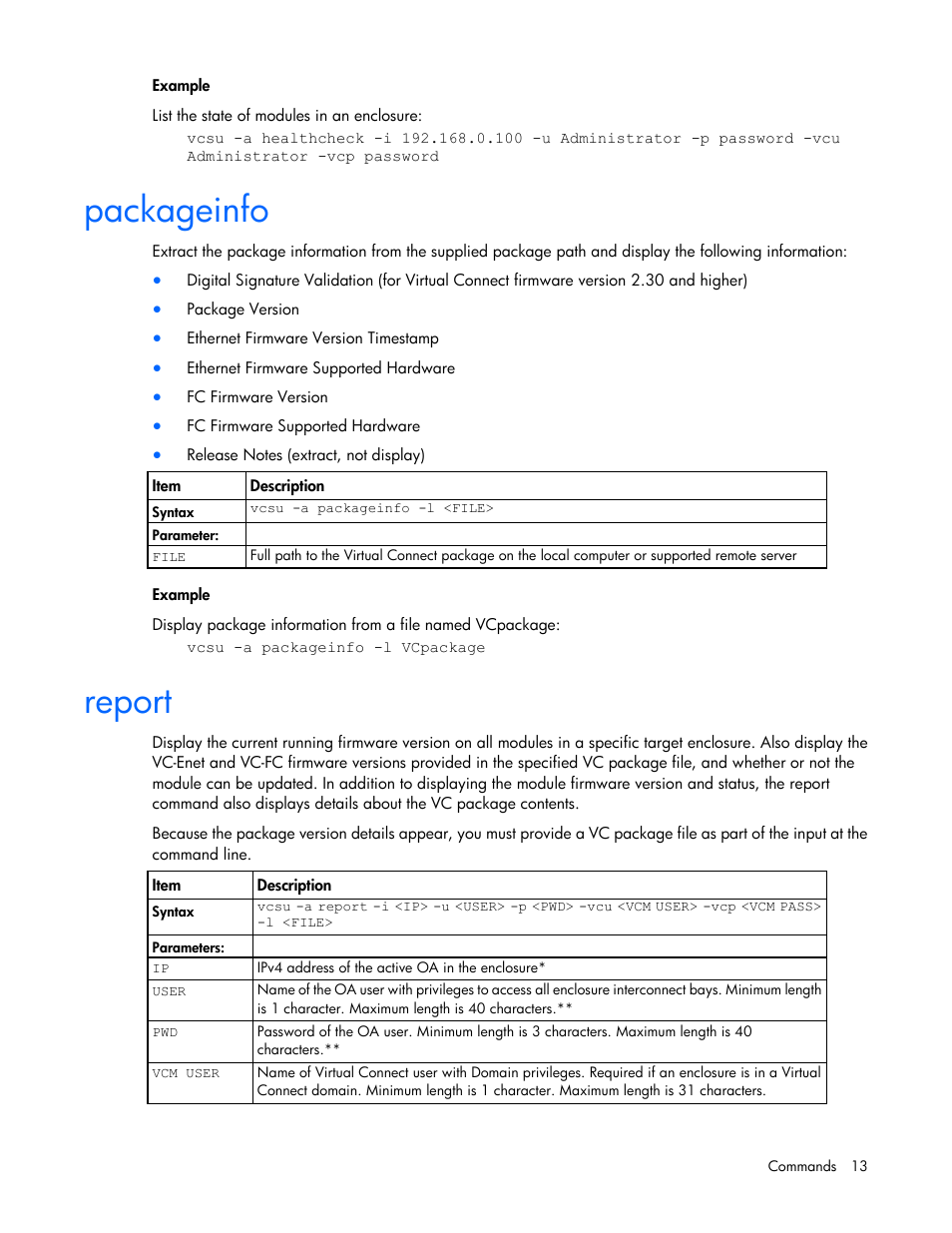 Packageinfo, Report | HP Virtual Connect 8Gb 24-port Fibre Channel Module for c-Class BladeSystem User Manual | Page 13 / 29