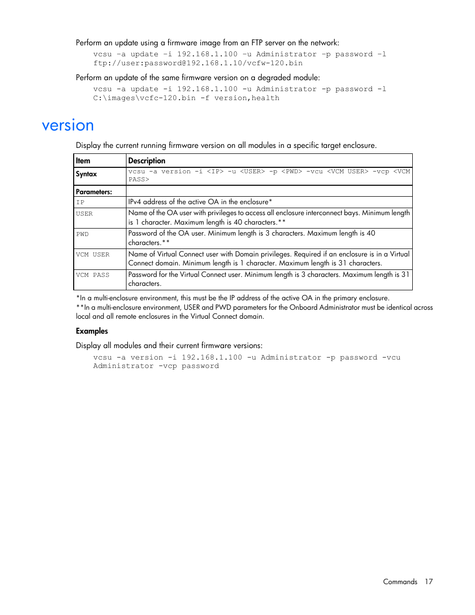 Version | HP Virtual Connect 8Gb 24-port Fibre Channel Module for c-Class BladeSystem User Manual | Page 17 / 29