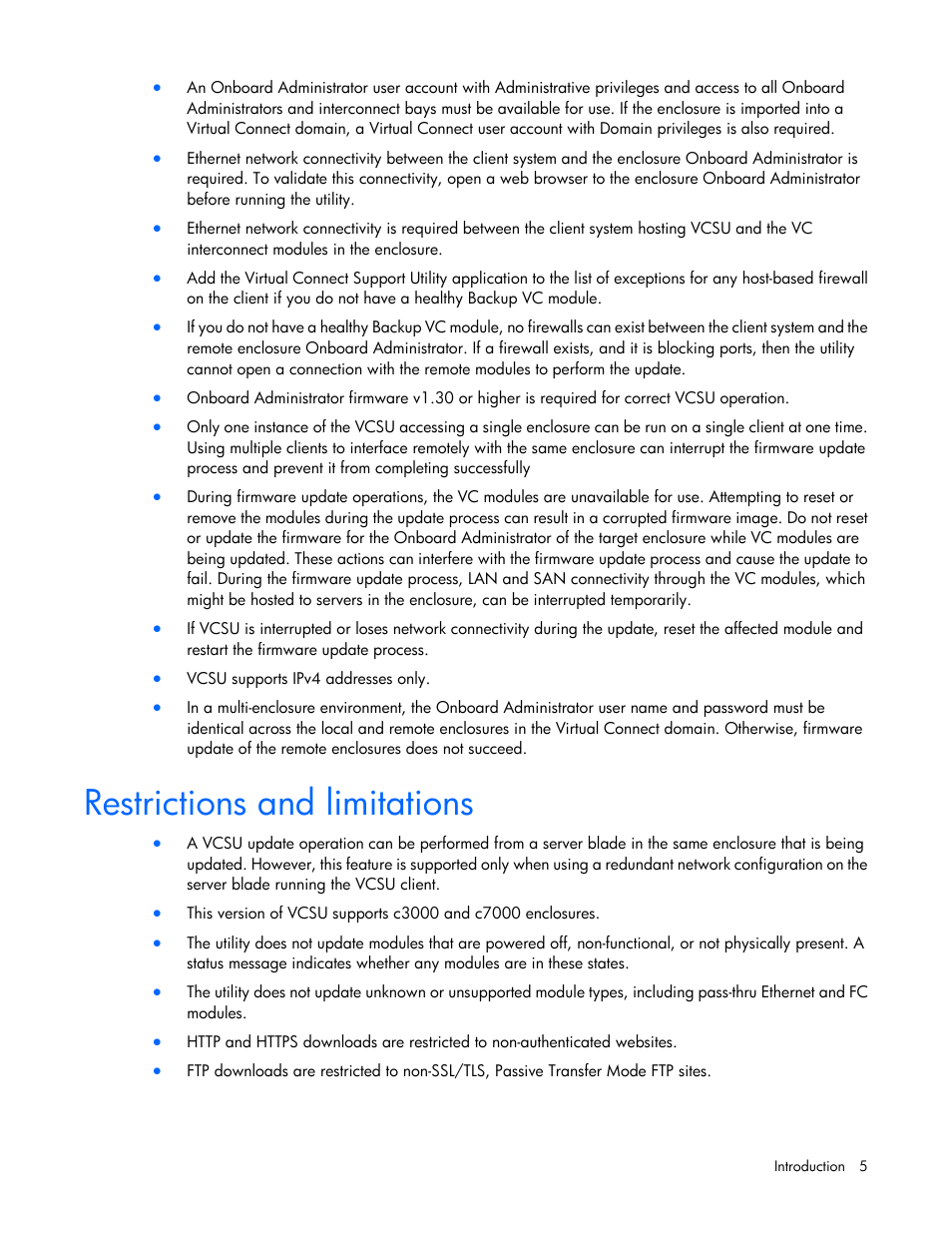 Restrictions and limitations | HP Virtual Connect 8Gb 24-port Fibre Channel Module for c-Class BladeSystem User Manual | Page 5 / 29