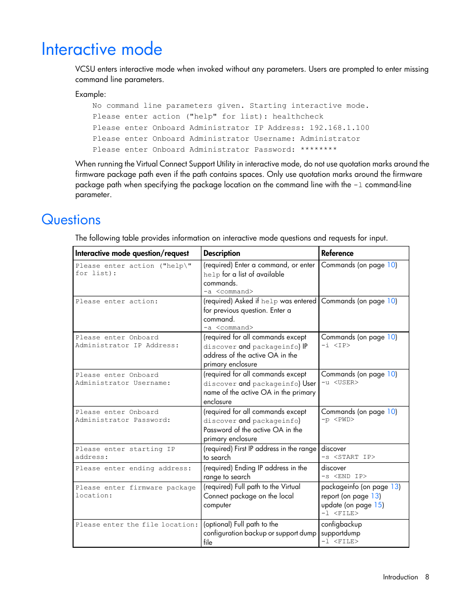 Interactive mode, Questions | HP Virtual Connect 8Gb 24-port Fibre Channel Module for c-Class BladeSystem User Manual | Page 8 / 29