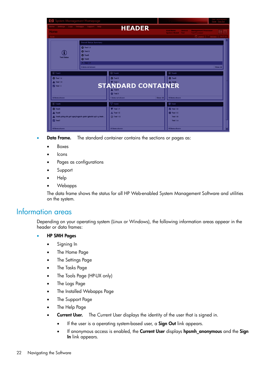 Information areas | HP Systems Insight Manager User Manual | Page 22 / 100