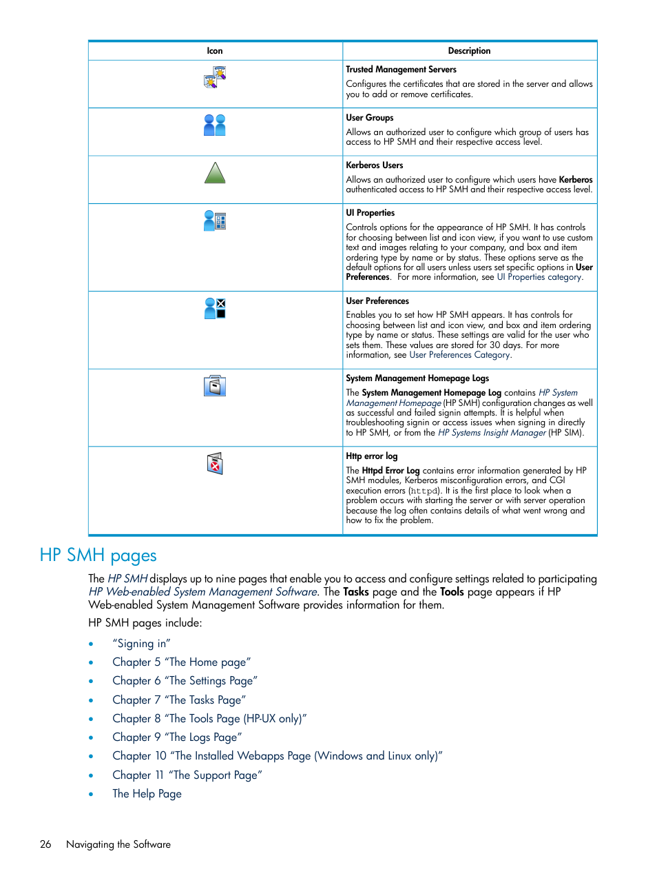 Hp smh pages | HP Systems Insight Manager User Manual | Page 26 / 100