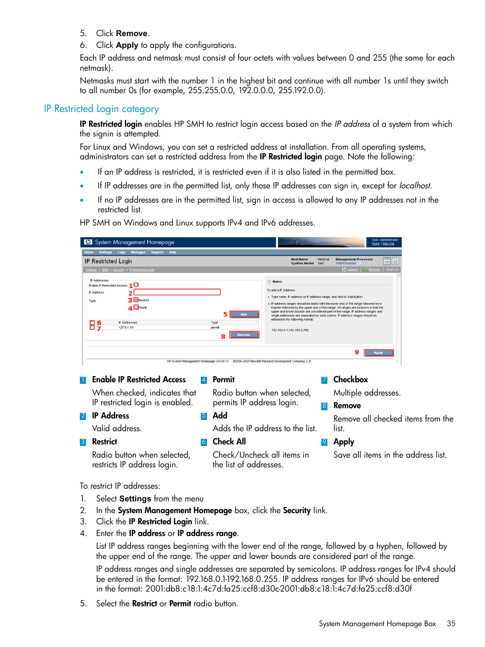 Ip restricted login category | HP Systems Insight Manager User Manual | Page 35 / 100