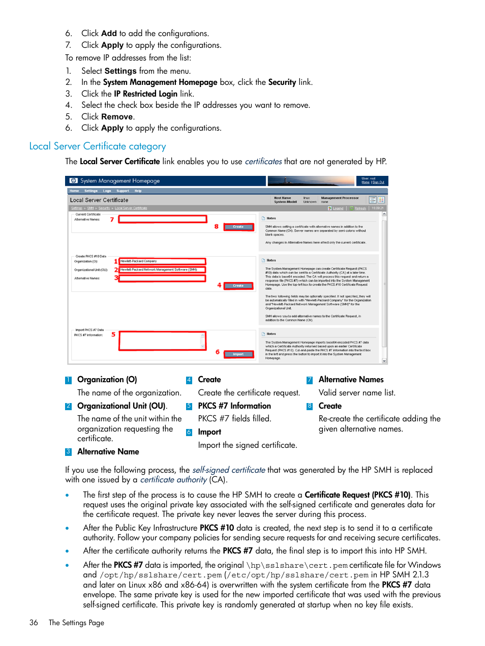 Local server certificate category | HP Systems Insight Manager User Manual | Page 36 / 100