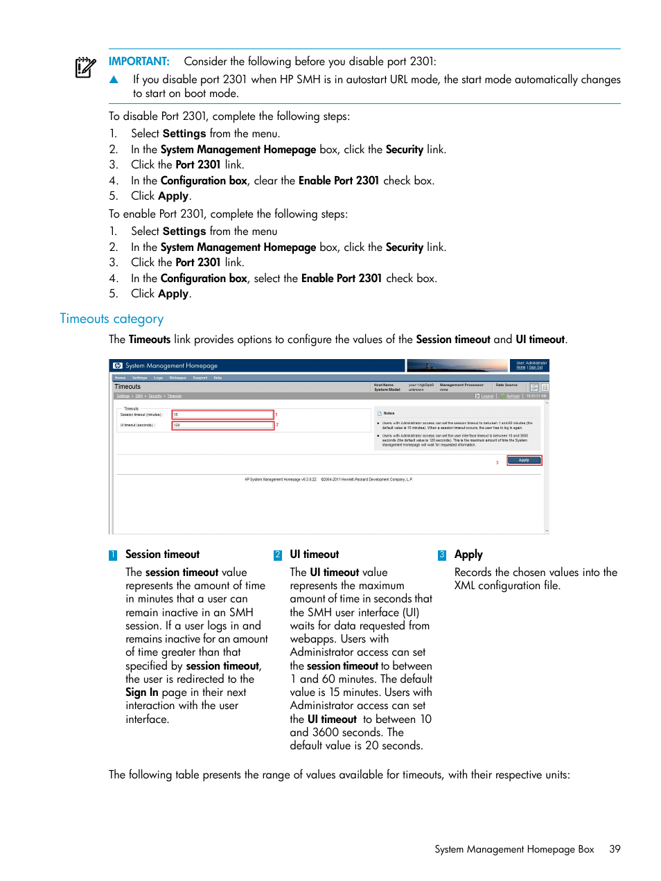 Timeouts category | HP Systems Insight Manager User Manual | Page 39 / 100