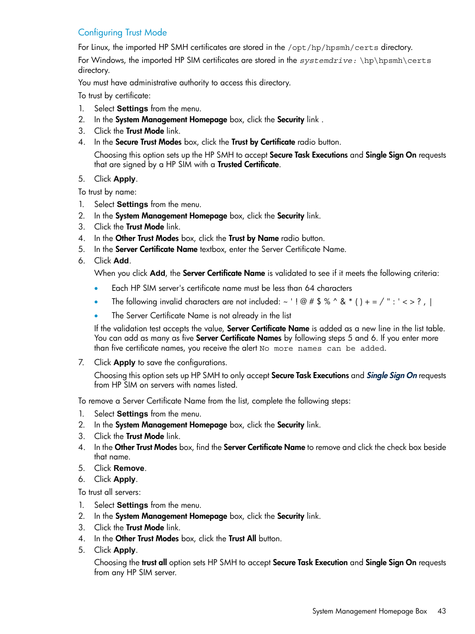 Configuring trust mode | HP Systems Insight Manager User Manual | Page 43 / 100