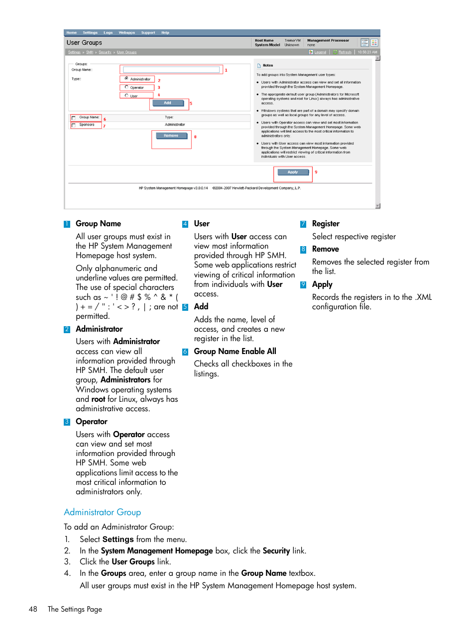 Administrator group | HP Systems Insight Manager User Manual | Page 48 / 100