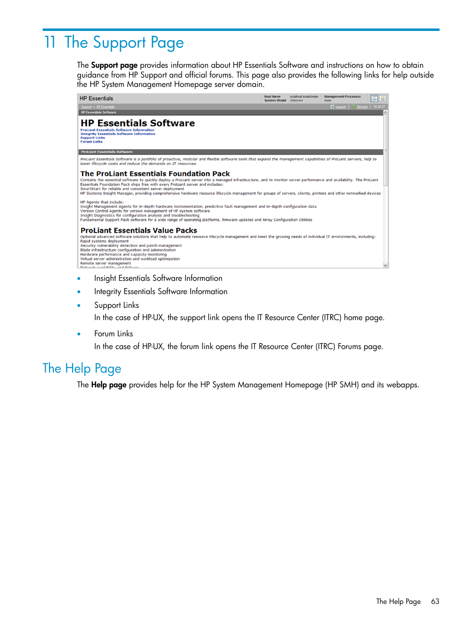 11 the support page, The help page | HP Systems Insight Manager User Manual | Page 63 / 100