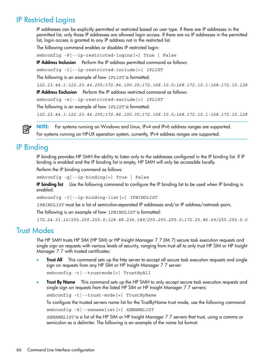 Ip restricted logins, Ip binding, Trust modes | Ip restricted logins ip binding trust modes | HP Systems Insight Manager User Manual | Page 66 / 100